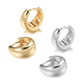 JAXXEL Gold Hoop Earrings, Round Earrings 18K Gold Plated, Lightweight, Hypoallergenic, Nickel Free, 14mm, Perfect for Everyday Wear