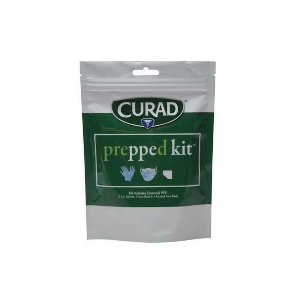 CURAD PPE Travel Prepped Kit, 2 Pair Gloves, Face Mask,