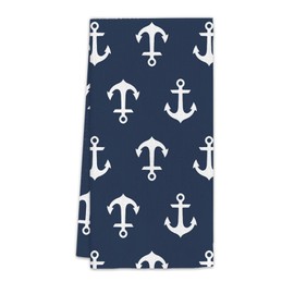 FIicy Navy Blue Nautical Kitchen Towels, Nautical Anchor Dish Towels, Navy Blue Anchor Decorative Hand Towels for Bathroom Kitchen, Blue Nautical Lake House Bathroom Kitchen Decor(16x24 Inch)