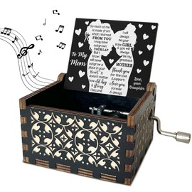 BSIKAIK to My Mom Wooden Music Box with Handle for Mom Vintage Hand Crank Antique Music Boxes Good Gifts for Mom U R My Sunshine Music Box for Women Birthday Gifts for Mom from Daughter - DH431
