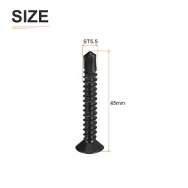 DTGN 100Pcs ST5.5x45mm Self Drilling Screws, 410 Stainless Steel Flat Head Phillips Sheet Metal Screw - Good for Wood to Metal, Furniture - Black