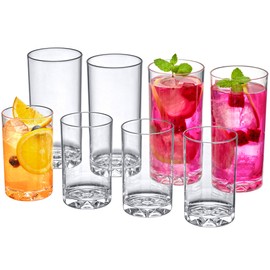 Amazing Abby - Liberty - 10-Ounce and 16-Ounce Plastic Tumblers (Set of 8), Plastic Drinking Glasses, All-Clear Reusable Plastic Cups, BPA-Free, Shatter-Proof, Dishwasher-Safe