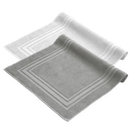 Komfortec Bath Mat Set, 2 Pieces, Terry Cloth Shower Mat, Washable Shower Mat & Bath Mat, 600 g/m² & 100% Cotton, Absorbent & Quick Drying, 50 x 70 cm, Silver Grey/White