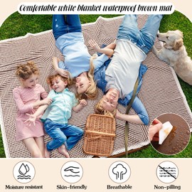 VitalCozy Waterproof Picnic Blankets Outdoor Blanket Foldable 2 in 1 Double Layer Sandproof Beach Mat with Carry Strap for Camping Lawn Park Beach Grass(Coffee White,59 x 79 Inches)