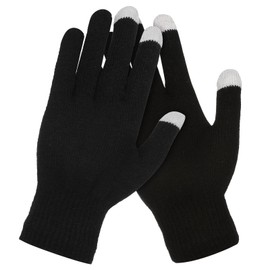Qianyu Winter Touch Screen Gloves Stretch Knitted Gloves Warm Windproof Mittens Elastic Cuff Texting Gloves for Men Women(Black)