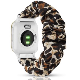 Compatible with Garmin Venu Sq Bands, YOUkei Fabric Elastic Scrunchie Elastic Watch Band Women Cute Replacement Straps Compatible with Garmin Venu Sq Smartwatch (Leopard)