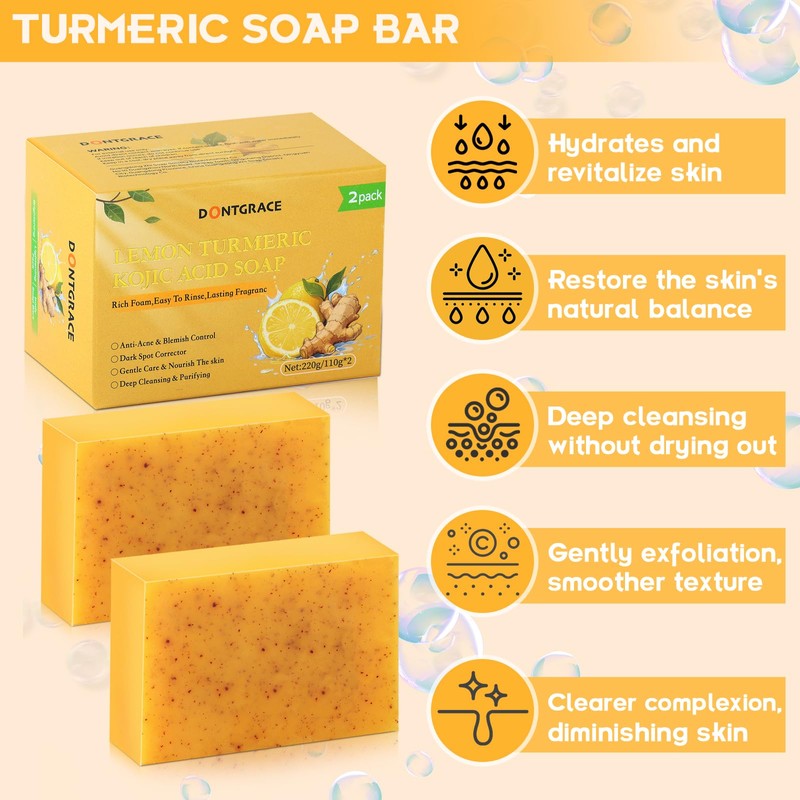 DONTGRACE Kojic Acid Soap,Lemon Turmeric Soap Bar with Vitamin C