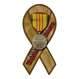 Magnetic Bumper Sticker - Vietnam War Veteran - Ribbon Shaped Support, Pride Magnet - 3.75" x 8"