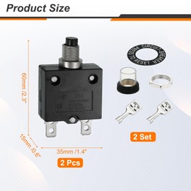 MECCANIXITY 2PCS 25A Thermal Circuit Breakers, 125/250V AC,32/50V DC Manual Reset Push Button Overload Protector Circuit Breaker with Waterproof Button Caps Quick Connector Terminals, L-MC
