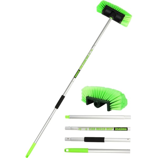 Five-Sided Car Wash Brush with Long Handle，Soft Bristle Scrub Cleaning