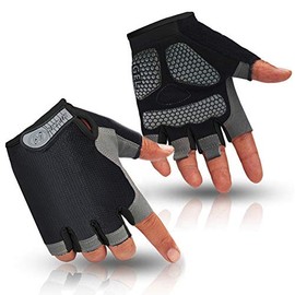 HuwaiH Cycling Gloves Men's/Women's Mountain Bike Gloves Half Finger Biking Gloves Anti Slip Shock Absorbing Gel Pad Breathable Cycle Gloves (Black Gray, Small)