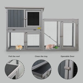 COZIWOW Assembled 54Inch Wooden Large Rabbit Hutch Indoor with Run Durable 2 Story Small Animal House Habitat, Pet Bunny Cage Outdoor with Cleaning Tray, for Bunny Chick Duck Hamster (Grey)
