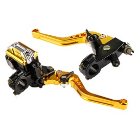 LisylineAuto Universal 7/8" 22mm Motorcycle Brake Lever Handlebar Brake Master Cylinder Clutch Lever Left & Right Set Compatible with Harley Honda Kawasaki Suzuki Yamaha Gold