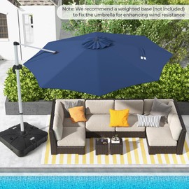 HAPPYGRILL 11 FT Round Cantilever Umbrella with 360° Rotation, Outdoor Patio Umbrella with Adjustable Tilt, Aluminum Heavy-Duty Patio Offset Umbrella Sun Umbrella for Backyard Pool Garden Deck (Navy)