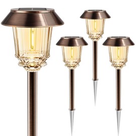 HMDecor Solar Lights Outdoor Waterproof,4 Pack Bronze Pathway Lights with 10-40 LM Dimmable Glass and Metal, Solar Powered Garden Decor for Yard,Patio,Pathway,Driveway(Warm White)