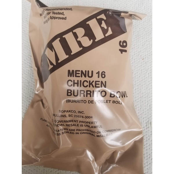 LoJo Surplus 2022 Genuine Military MRE Meals Ready to Eat with Inspection Date 2022 or Newer (Chicken Burrito Bowl)
