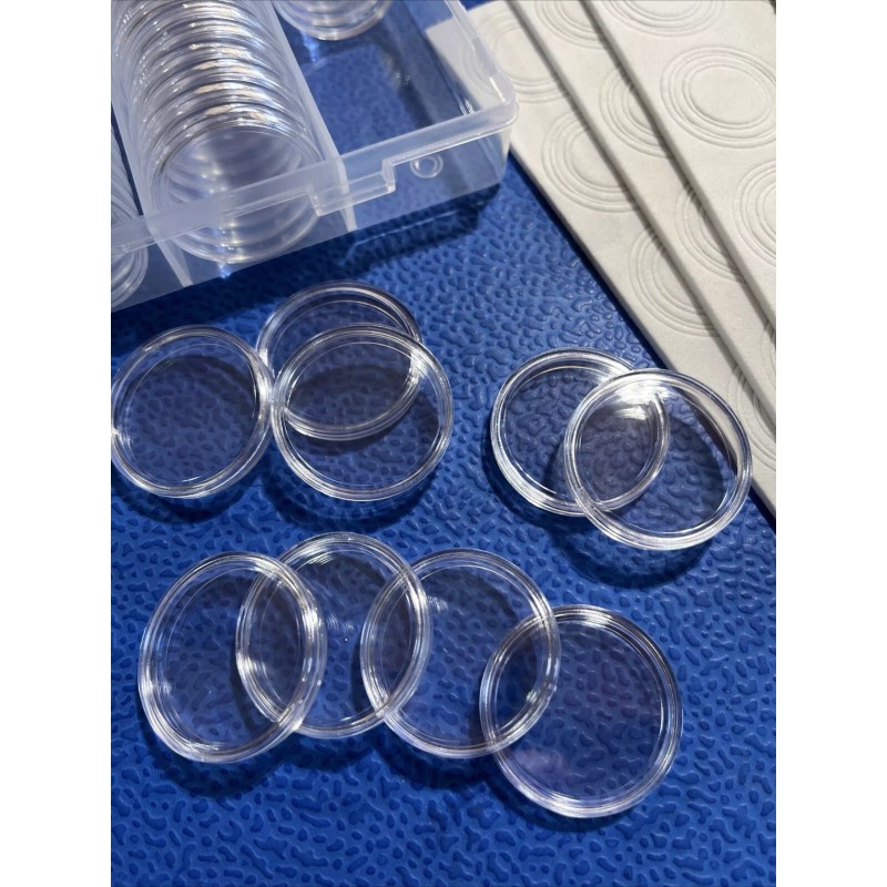GTE 100PCS 30mm Silver Gold Coin Cases Capsules Holder Clear