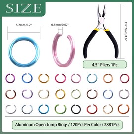 Keadic 2881 Pcs 24 Colors 6mm Aluminum Open Jump Rings Assortment Set with Pliers, Round Rings Jewelry Findings Supplies with Storage Case for DIY Earrings Necklace Necklaces