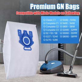 16 Pack GN Vacuum Bags Compatible with Miele Hoover Bag GN Classic C1, Complete C1, C2, C3, S2, S5, S8, S227 S240, S270, S400, S400i, S600 Vacuum Hoover, 16 Bags & 8 Clean Filters 9917730