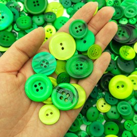 Qovydx 1600 botones de tamaños surtidos, surtido a granel de botones verdes para Navidad