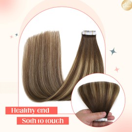 XDhair Tape in Human Hair Extensions 20 Inch Color 4 Fading to 27 Blonde with 4 Brown Glue in Real Hair Extension 20pcs 50g Skin Weft Tape Hair Extensions(#4/27/4,20Inch)