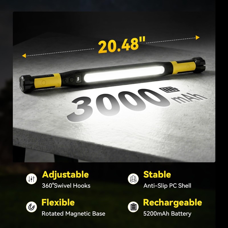 AlpsWolf Magnetic Rechargeable Work Light - 3000LM LED Light Bar,