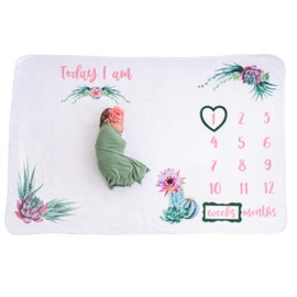 Abiding Adventures Baby Monthly Milestone Blanket for Baby Girl | 60"x40" Cactus Growth Chart | Weekly & Monthly Baby Milestone Blanket Girl | Photography Prop Newborn Picture w/Heart & Frame