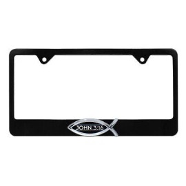 Chrome Emblems Christian Fish John 3:16 Black Metal License Plate Frame