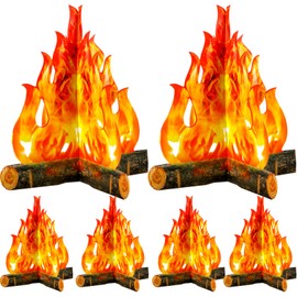 Boao 6 Sets Large Fake Fire 16" x 13" 3D Cardboard Campfire Big Fake Flame Artificial Paper Fire Torch Centerpiece for Camping Party Decorations Supplies (Light Color)