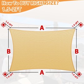Patio Sun Shade Sail Canopy, 16' x 26' Edge Double-Layer Reinforcement Rectangle Shade Cloth Block Sunshade Fabric - Outdoor Cover Awning Shelter for Pergola Backyard Garden Yard (Sand Color)