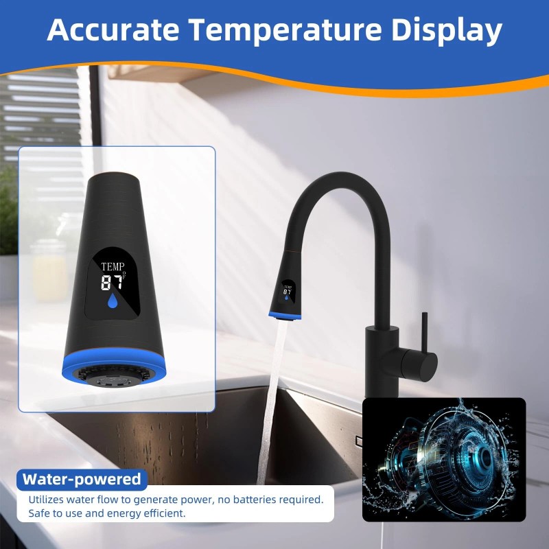 Hibbent Pull Down Kitchen Faucet Head Replacement LED Temp Display