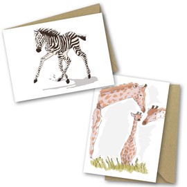Greetings Cards for All Occasions. 24 Pack includes 6 Animal Designs. Ecofriendly Cards, Envelopes and Box. Blank Inside. (24 Pack)