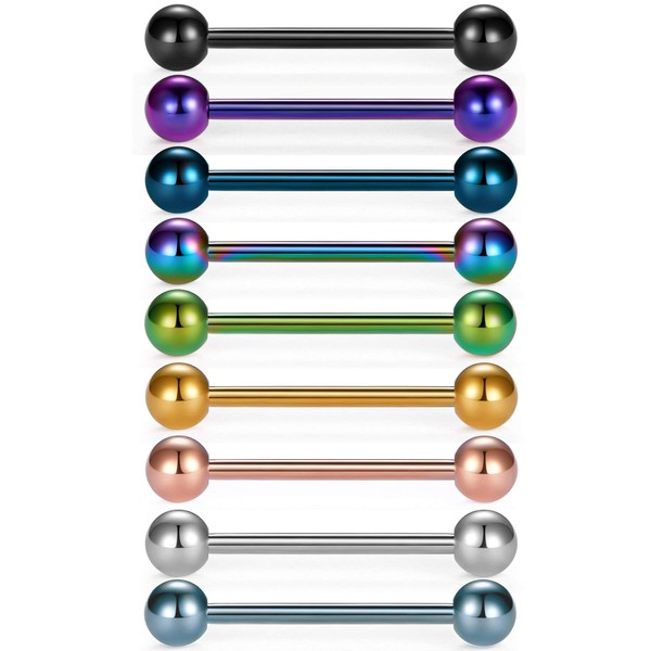VCMART 14G Tongue Rings Nipple Straight Barbells Surgical Steel Body