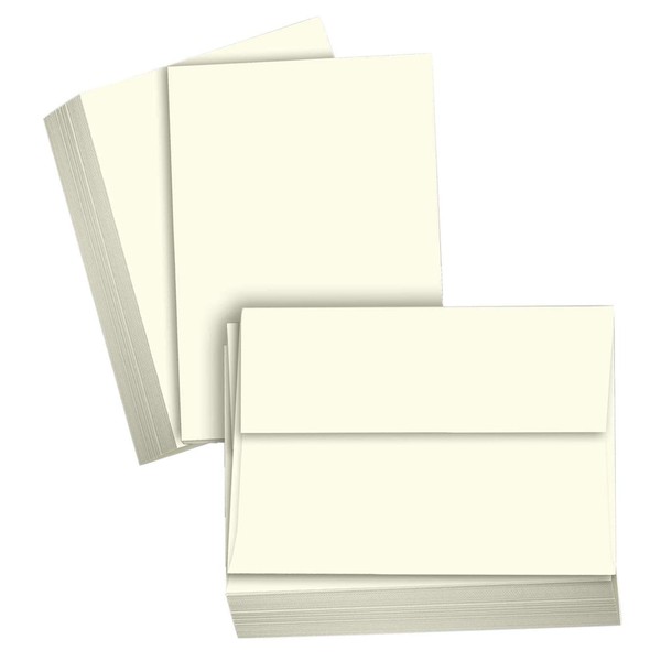 Hamilco Card Stock Blank Note Cards with Envelopes Flat 5" x 7" Cream Cardstock Paper 80lb Cover - 100 Pack
