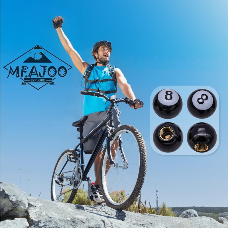 MEAJOO 4PCS Pool 8 Ball Style Tire Valve Stem Caps,