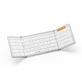 ProtoArc XK01 Tri-Fold Bluetooth Keyboard, Wireless Portable Foldable Keyboard with Number Pad for Business and Travel - Color: White Silver