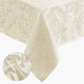 ELRENE HOME FASHIONS Caiden Elegance Damask Waterproof, Stain & Wrinkle Resistant Fabric Tablecloth, 60" x 84" Oblong/Rectangle, Ivory