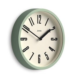 JONES CLOCKS® Hot Tub wall Clock | Small Retro Round Clock | 8 inch | Pale Green | Easy to Read Numbers | Ideal for Kitchen, Office, Kid’s Room, Large or Small Space