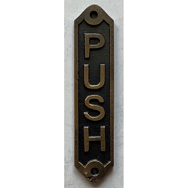Cast Aluminium Push & Pull sign (Antique gold-brass, Size 6.25x1.37)-THE