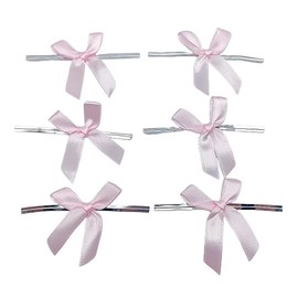Lmlliang 50pc Pink Twist Tie Bows for Treat Bags Ribbon Bows Christmas Satin Twist Tie Bows for DIY Gift Wrapping Decorate4x4.5cm