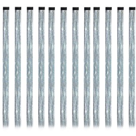 SOYZMYX 12PCS Tinsel Hair Extensions Glitter Hair Extension Clip in Gold Sparkling Fairy Hair Tinsel Kit Shiny Highlights Colorful Heat Resistant Hair Accessories for Girls New Year Party(Silver)