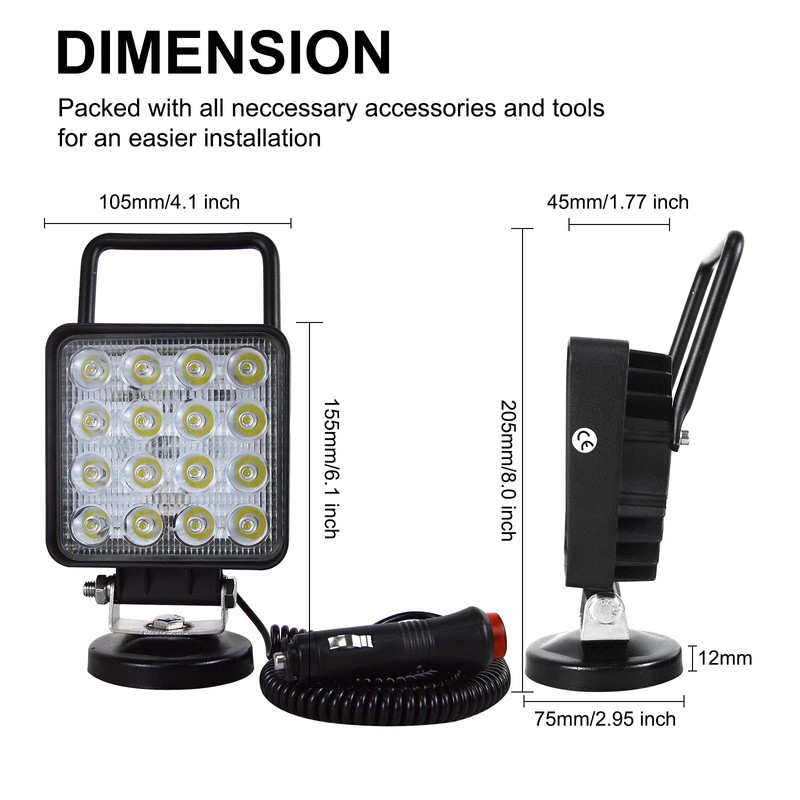 SKYWORLD 2pcs 48W Magnetic Base Bracket LED Work Light Bar