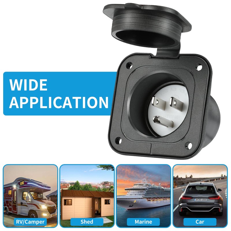 Huazu 15 Amp 125V Flanged Inlet Plug - NEMA 5-15