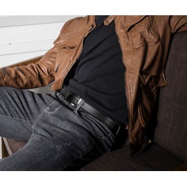 MILORDE Men’s Reversible Leather Belt for Casual Golf Dress Pants Shirts, Double Style - 2 Sides (Black/Brown - M906, 36)