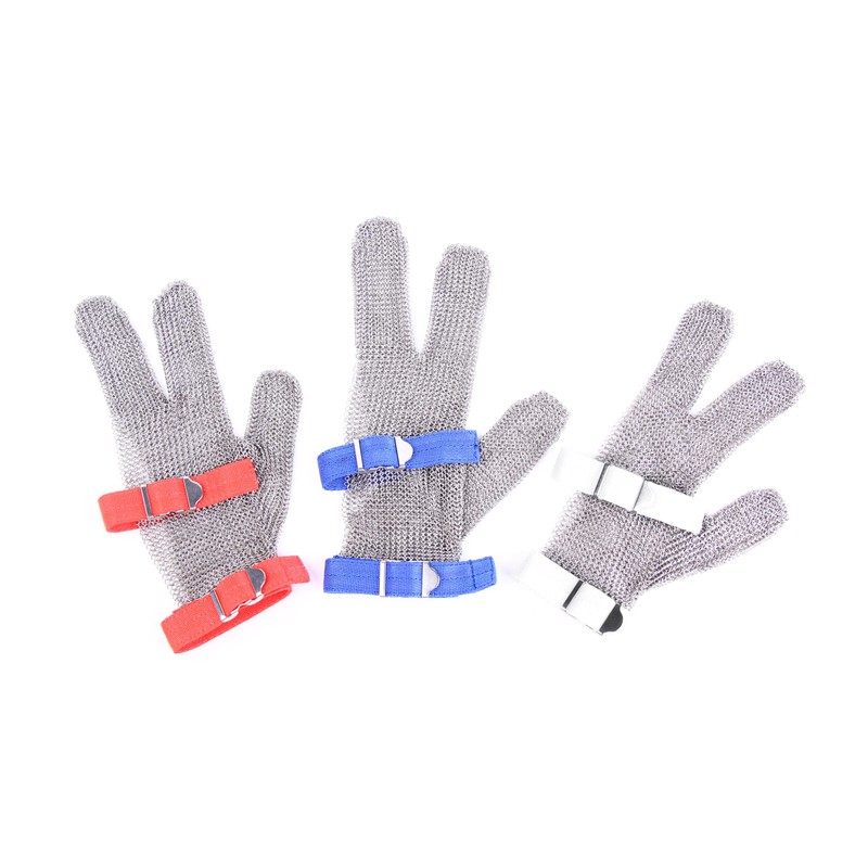 AWIORETON 3-Finger Cut Resistant Glove, Stainless Steel, Silver, Medium (Pack