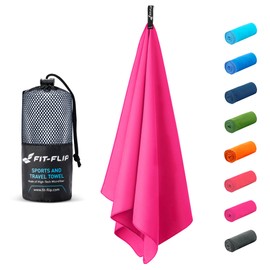 Fit-Flip Microfibre towel - compact, ultra lightweight & fast-drying microfibre towels - the perfect sport towel, camping towel and swim towel (80x160cm pink + bag)