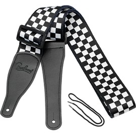 BestSounds Guitar Strap, Bass Guitar Strap, Electric and Acoustic Guitar Straps - Durable Nylon Checkered Guitar Shoulder Strap with Leather Ends (Black and White Checkered)