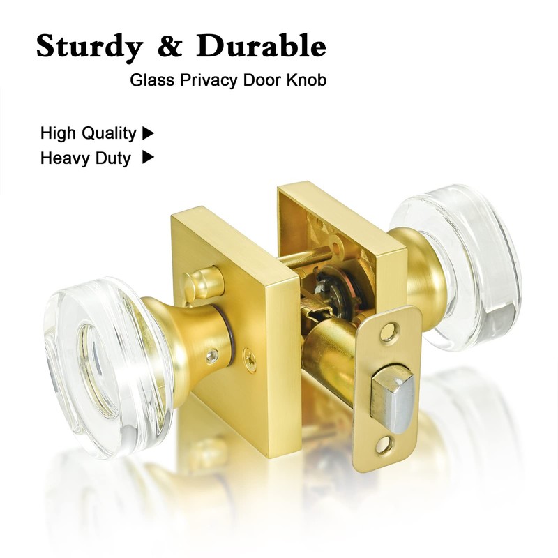 Coolnews Gold Glass Door Knobs with Lock - Satin Brass