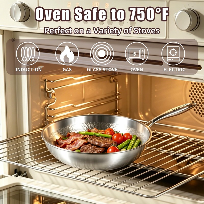 Pure Titanium Wok,12.6" Flat Bottom Wok Pan with Lid