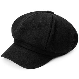 Vintage Women's Beanie Winter Newsboy Cap Octagonal Baker Cabbie Hat for Women Black